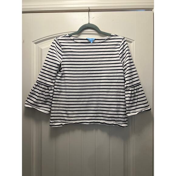 Draper James Women’s Corey Bell Sleeve Nautical Striped Top Size S White‎ Blue - Picture 2 of 5